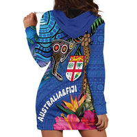 Fiji and Australia Together Hoodie Dress Aboriginal Kangaroo and Tapa Tribal Hibiscus