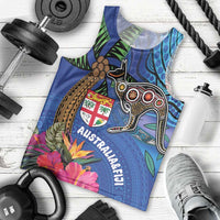 Fiji and Australia Together Men Tank Top Aboriginal Kangaroo and Tapa Tribal Hibiscus