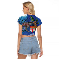 Fiji and Australia Together Raglan Cropped T Shirt Aboriginal Kangaroo and Tapa Tribal Hibiscus LT03 - Polynesian Pride