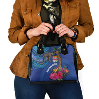 Fiji and Australia Together Shoulder Handbag Aboriginal Kangaroo and Tapa Tribal Hibiscus