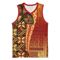 Samoan Pacific Tribal Flower Geometric Art Tattoos Basketball Jersey Siapo Pattern Flame Sunset - Polynesian Pride