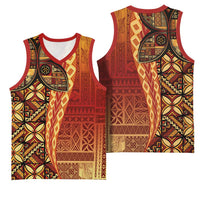 Samoan Pacific Tribal Flower Geometric Art Tattoos Basketball Jersey Siapo Pattern Flame Sunset - Polynesian Pride