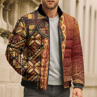Samoan Pacific Tribal Flower Geometric Art Tattoos Bomber Puffer Jacket Siapo Pattern Flame Sunset - Polynesian Pride