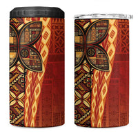 Samoan Pacific Tribal Flower Geometric Art Tattoos 4 in 1 Can Cooler Tumbler Siapo Pattern Flame Sunset - Polynesian Pride