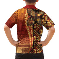 Samoan Pacific Tribal Flower Geometric Art Tattoos Family Matching Puletasi and Hawaiian Shirt Siapo Pattern Flame Sunset - Polynesian Pride