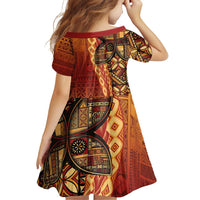 Samoan Pacific Tribal Flower Geometric Art Tattoos Family Matching Puletasi and Hawaiian Shirt Siapo Pattern Flame Sunset - Polynesian Pride