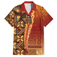 Samoan Pacific Tribal Flower Geometric Art Tattoos Family Matching Summer Maxi Dress and Hawaiian Shirt Siapo Pattern Flame Sunset - Polynesian Pride