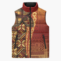 Samoan Pacific Tribal Flower Geometric Art Tattoos Sleeveless Puffer Jacket Siapo Pattern Flame Sunset - Polynesian Pride