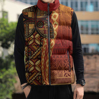 Samoan Pacific Tribal Flower Geometric Art Tattoos Sleeveless Puffer Jacket Siapo Pattern Flame Sunset - Polynesian Pride