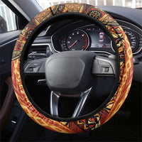 Samoan Pacific Tribal Flower Geometric Art Tattoos Steering Wheel Cover Siapo Pattern Flame Sunset - Polynesian Pride
