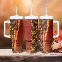 Samoan Pacific Tribal Flower Geometric Art Tattoos Tumbler With Handle Siapo Pattern Flame Sunset - Polynesian Pride