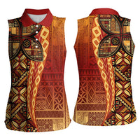 Samoan Pacific Tribal Flower Geometric Art Tattoos Women Sleeveless Polo Shirt Siapo Pattern Flame Sunset - Polynesian Pride