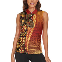 Samoan Pacific Tribal Flower Geometric Art Tattoos Women Sleeveless Polo Shirt Siapo Pattern Flame Sunset - Polynesian Pride