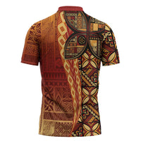 Samoan Pacific Tribal Flower Geometric Art Tattoos Zipper Polo Shirt Siapo Pattern Flame Sunset - Polynesian Pride