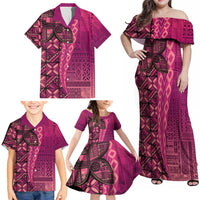 Samoan Pacific Tribal Flower Geometric Art Tattoos Family Matching Off Shoulder Maxi Dress and Hawaiian Shirt Siapo Pattern Romantic Rose - Polynesian Pride