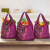 Samoan Pacific Tribal Flower Geometric Art Tattoos Grocery Bag Siapo Pattern Romantic Rose - Polynesian Pride