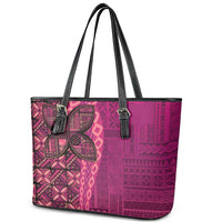 Samoan Pacific Tribal Flower Geometric Art Tattoos Leather Tote Bag Siapo Pattern Romantic Rose - Polynesian Pride