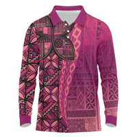 Samoan Pacific Tribal Flower Geometric Art Tattoos Long Sleeve Polo Shirt Siapo Pattern Romantic Rose - Polynesian Pride