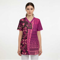 Samoan Pacific Tribal Flower Geometric Art Tattoos Scrub Top Siapo Pattern Romantic Rose - Polynesian Pride