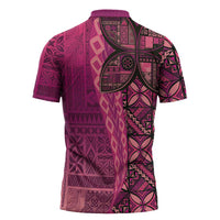 Samoan Pacific Tribal Flower Geometric Art Tattoos Zipper Polo Shirt Siapo Pattern Romantic Rose - Polynesian Pride