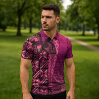 Samoan Pacific Tribal Flower Geometric Art Tattoos Zipper Polo Shirt Siapo Pattern Romantic Rose - Polynesian Pride