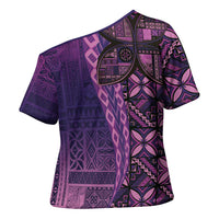 Samoan Pacific Tribal Flower Geometric Art Tattoos Cross Shoulder Shirt Siapo Pattern Purple Haze LT03 - Polynesian Pride