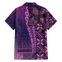 Samoan Pacific Tribal Flower Geometric Art Tattoos Family Matching Off Shoulder Maxi Dress and Hawaiian Shirt Siapo Pattern Purple Haze - Polynesian Pride