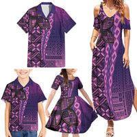 Samoan Pacific Tribal Flower Geometric Art Tattoos Family Matching Summer Maxi Dress and Hawaiian Shirt Siapo Pattern Purple Haze - Polynesian Pride