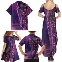 Samoan Pacific Tribal Flower Geometric Art Tattoos Family Matching Summer Maxi Dress and Hawaiian Shirt Siapo Pattern Purple Haze - Polynesian Pride