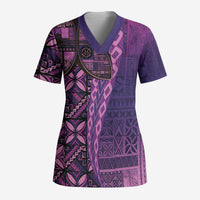Samoan Pacific Tribal Flower Geometric Art Tattoos Scrub Top Siapo Pattern Purple Haze - Polynesian Pride