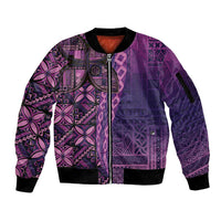 Samoan Pacific Tribal Flower Geometric Art Tattoos Sleeve Zip Bomber Jacket Siapo Pattern Purple Haze - Polynesian Pride