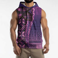 Samoan Pacific Tribal Flower Geometric Art Tattoos Sleeveless Hoodie Siapo Pattern Purple Haze - Polynesian Pride