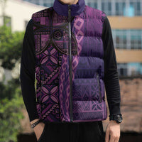 Samoan Pacific Tribal Flower Geometric Art Tattoos Sleeveless Puffer Jacket Siapo Pattern Purple Haze - Polynesian Pride