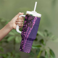 Samoan Pacific Tribal Flower Geometric Art Tattoos Tumbler With Handle Siapo Pattern Purple Haze - Polynesian Pride