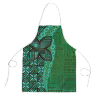 Samoan Pacific Tribal Flower Geometric Art Tattoos Apron Siapo Pattern Emerald Glow - Polynesian Pride
