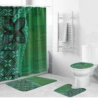 Samoan Pacific Tribal Flower Geometric Art Tattoos Bathroom Set Siapo Pattern Emerald Glow - Polynesian Pride
