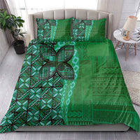Samoan Pacific Tribal Flower Geometric Art Tattoos Bedding Set Siapo Pattern Emerald Glow - Polynesian Pride