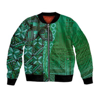 Samoan Pacific Tribal Flower Geometric Art Tattoos Bomber Jacket Siapo Pattern Emerald Glow - Polynesian Pride