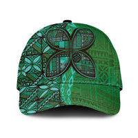 Samoan Pacific Tribal Flower Geometric Art Tattoos Classic Cap Siapo Pattern Emerald Glow - Polynesian Pride