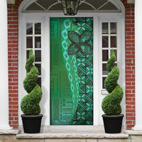 Samoan Pacific Tribal Flower Geometric Art Tattoos Door Cover Siapo Pattern Emerald Glow - Polynesian Pride