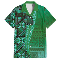 Samoan Pacific Tribal Flower Geometric Art Tattoos Family Matching Summer Maxi Dress and Hawaiian Shirt Siapo Pattern Emerald Glow - Polynesian Pride