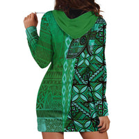 Samoan Pacific Tribal Flower Geometric Art Tattoos Hoodie Dress Siapo Pattern Emerald Glow - Polynesian Pride