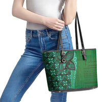 Samoan Pacific Tribal Flower Geometric Art Tattoos Leather Tote Bag Siapo Pattern Emerald Glow - Polynesian Pride