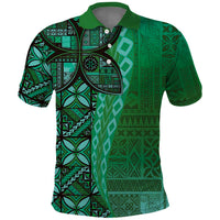 Samoan Pacific Tribal Flower Geometric Art Tattoos Polo Shirt Siapo Pattern Emerald Glow - Polynesian Pride