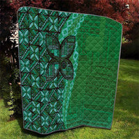Samoan Pacific Tribal Flower Geometric Art Tattoos Quilt Siapo Pattern Emerald Glow - Polynesian Pride
