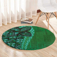 Samoan Pacific Tribal Flower Geometric Art Tattoos Round Carpet Siapo Pattern Emerald Glow - Polynesian Pride