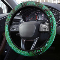 Samoan Pacific Tribal Flower Geometric Art Tattoos Steering Wheel Cover Siapo Pattern Emerald Glow - Polynesian Pride