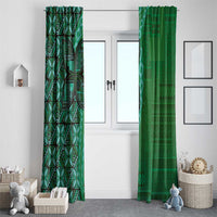Samoan Pacific Tribal Flower Geometric Art Tattoos Window Curtain Siapo Pattern Emerald Glow - Polynesian Pride