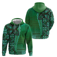 Samoan Pacific Tribal Flower Geometric Art Tattoos Zip Hoodie Siapo Pattern Emerald Glow - Polynesian Pride