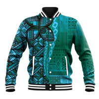 Samoan Pacific Tribal Flower Geometric Art Tattoos Baseball Jacket Siapo Pattern Turquoise Tide - Polynesian Pride